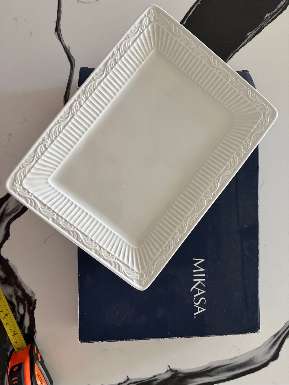 Mikasa White Embossed Rectangular Ceramic Platter